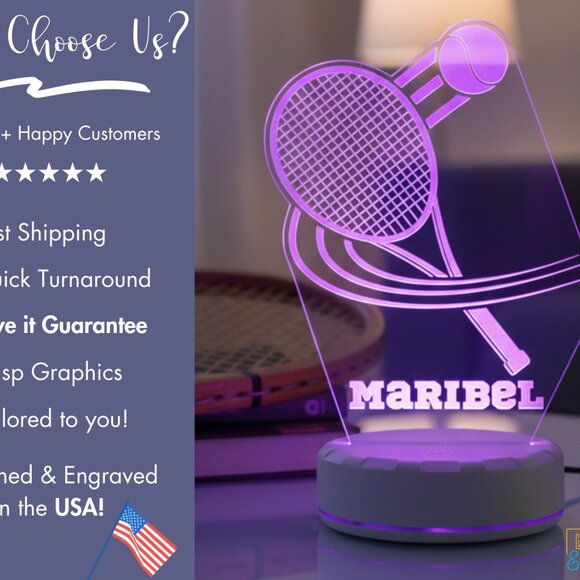 Personalized Tennis LED Night Light – Sports Room Decor - Picture 4 of 8